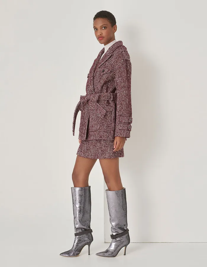 MARYLING Skirts Burgundy Contrasting Herringbone Skirt Burgundy 8211 Women MARYLING Skirts Burgundy Contrasting Herringbone Skirt Burgundy 8211 Women