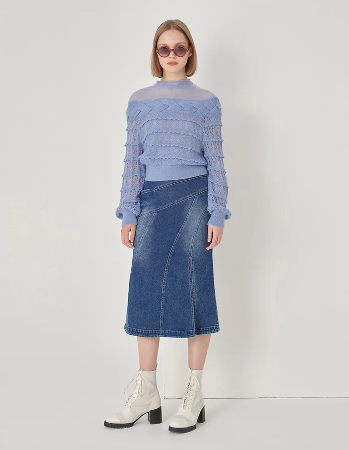MARYLING Skirts Colour Blocking Long Sleeve A Line Knitted Skirt Denim 8211 Women MARYLING Skirts Colour Blocking Long Sleeve A Line Knitted Skirt Denim 8211 Women