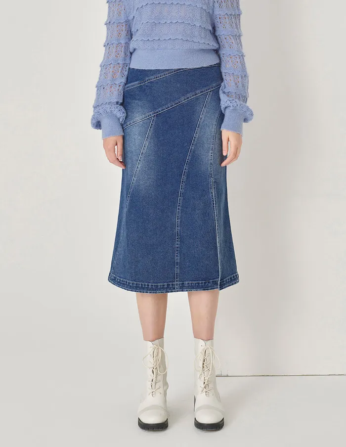 MARYLING Skirts Colour Blocking Long Sleeve A Line Knitted Skirt Denim 8211 Women MARYLING Skirts Colour Blocking Long Sleeve A Line Knitted Skirt Denim 8211 Women