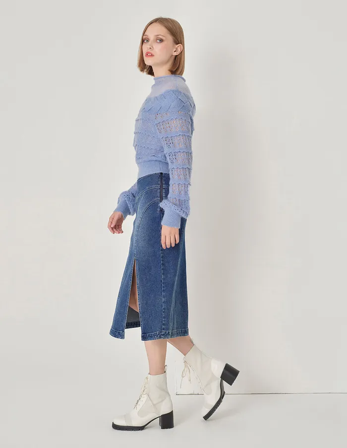 MARYLING Skirts Colour Blocking Long Sleeve A Line Knitted Skirt Denim 8211 Women MARYLING Skirts Colour Blocking Long Sleeve A Line Knitted Skirt Denim 8211 Women