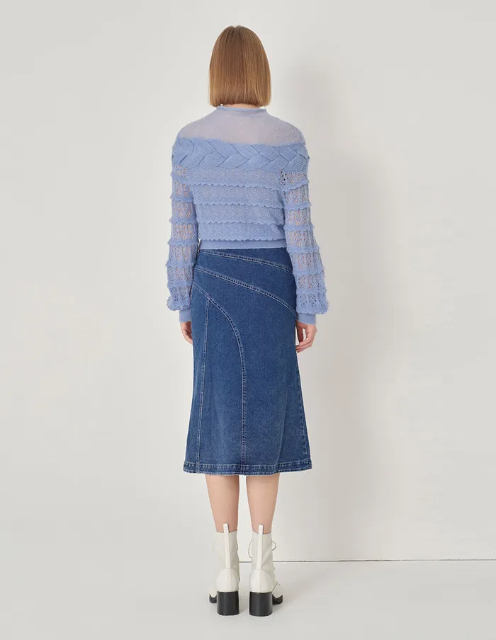 MARYLING Skirts Colour Blocking Long Sleeve A Line Knitted Skirt Denim 8211 Women MARYLING Skirts Colour Blocking Long Sleeve A Line Knitted Skirt Denim 8211 Women