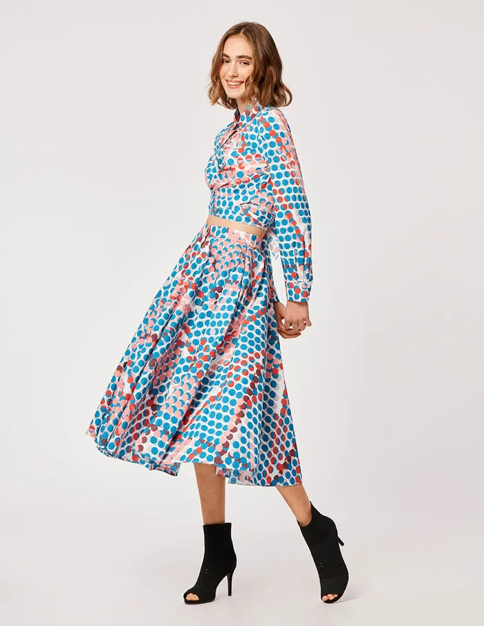 MARYLING Skirts COTTON DOTS PRINT SKIRT Steel Blue 8211 Women MARYLING Skirts COTTON DOTS PRINT SKIRT Steel Blue 8211 Women