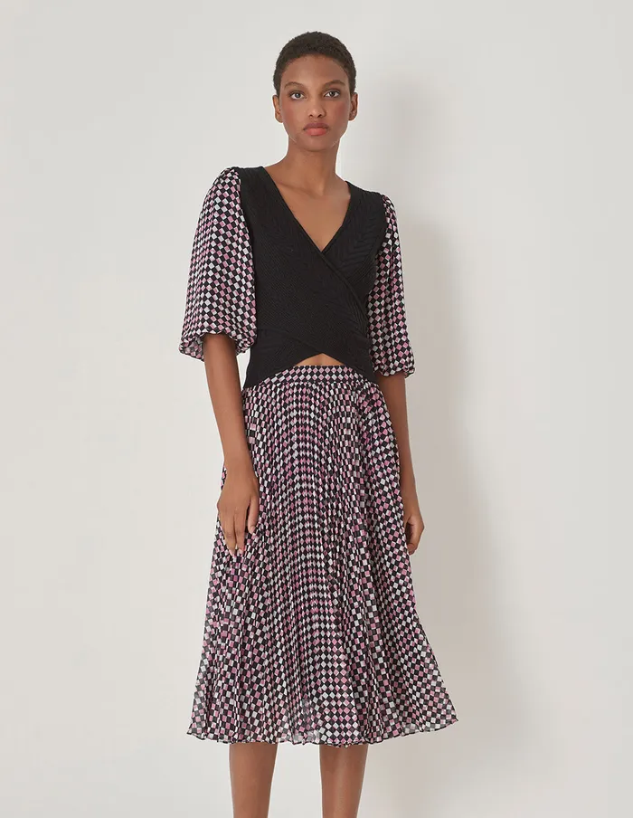 MARYLING Skirts Cranberry Checkered Sun Pleated Print Skirt Checkes 8211 Women MARYLING Skirts Cranberry Checkered Sun Pleated Print Skirt Checkes 8211 Women