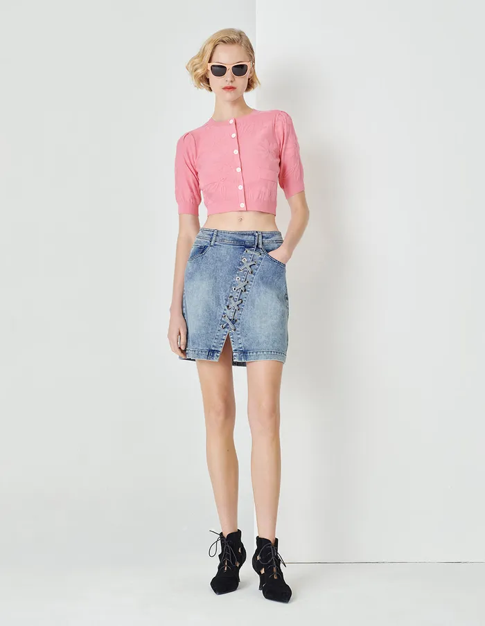 MARYLING Skirts Denim Blue Asymmetric LaceUp Denim Skirt Blue 8211 Women