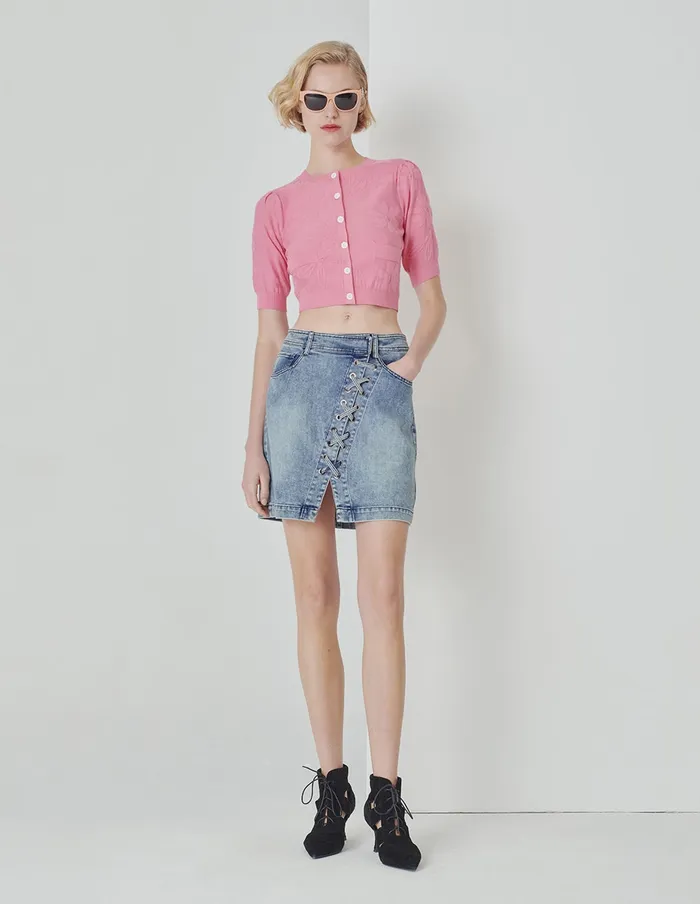 MARYLING Skirts Denim Blue Asymmetric LaceUp Denim Skirt Blue 8211 Women MARYLING Skirts Denim Blue Asymmetric LaceUp Denim Skirt Blue 8211 Women