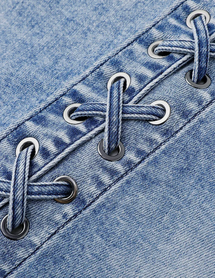MARYLING Skirts Denim Blue Asymmetric LaceUp Denim Skirt Blue 8211 Women MARYLING Skirts Denim Blue Asymmetric LaceUp Denim Skirt Blue 8211 Women