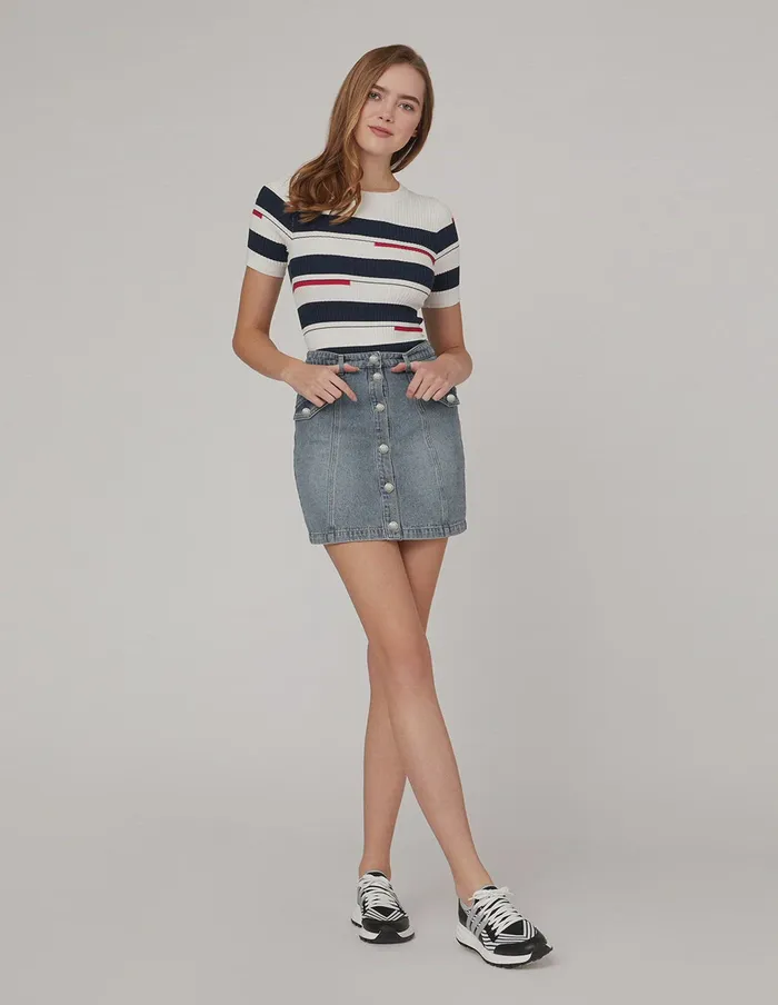 MARYLING Skirts Metal Buttons Front Jeans Skirt Blue 8211 Women