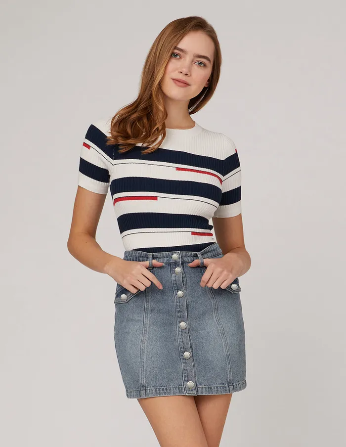 MARYLING Skirts Metal Buttons Front Jeans Skirt Blue 8211 Women