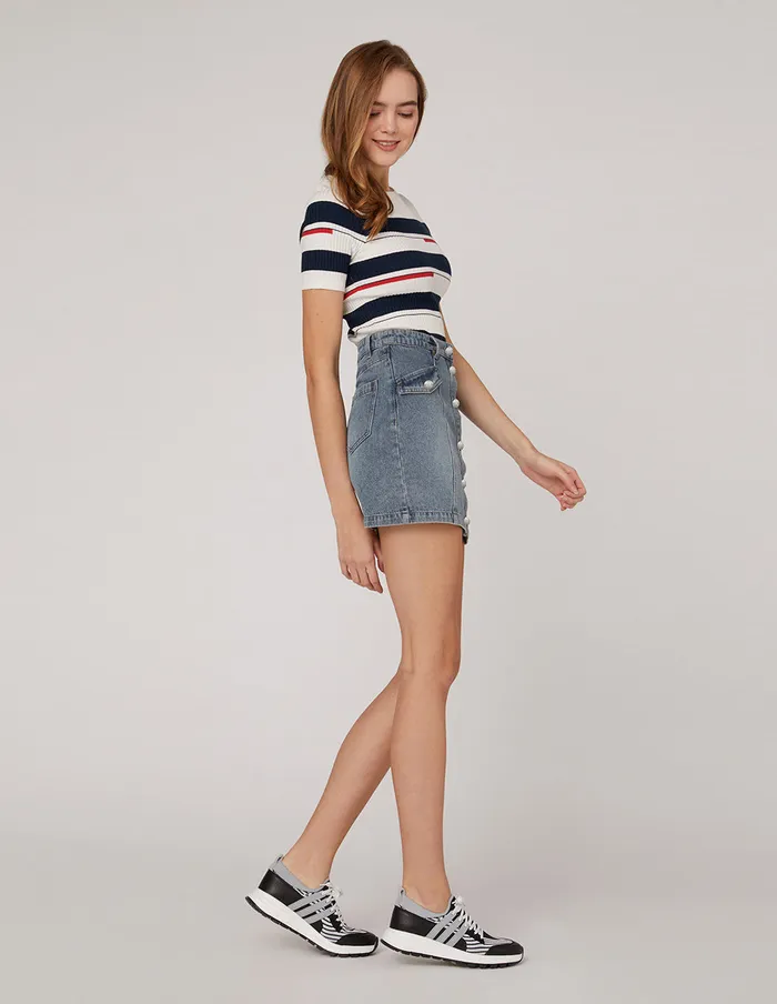 MARYLING Skirts Metal Buttons Front Jeans Skirt Blue 8211 Women