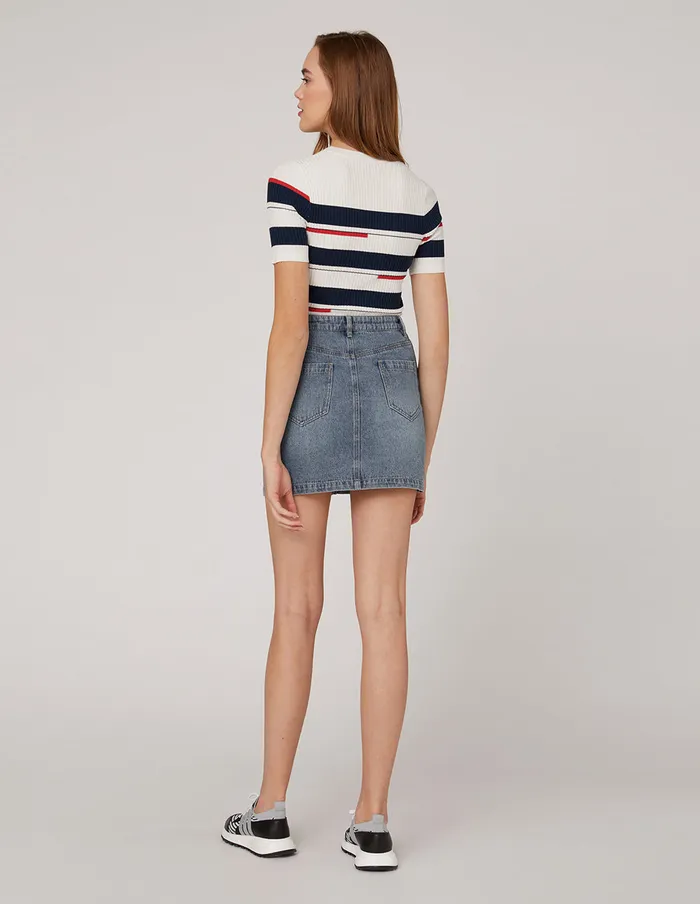 MARYLING Skirts Metal Buttons Front Jeans Skirt Blue 8211 Women