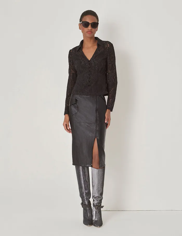 MARYLING Skirts Metal Zip Lambskin Skirt Black 8211 Women