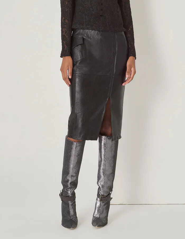 MARYLING Skirts Metal Zip Lambskin Skirt Black 8211 Women MARYLING Skirts Metal Zip Lambskin Skirt Black 8211 Women