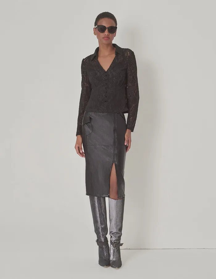 MARYLING Skirts Metal Zip Lambskin Skirt Black 8211 Women MARYLING Skirts Metal Zip Lambskin Skirt Black 8211 Women