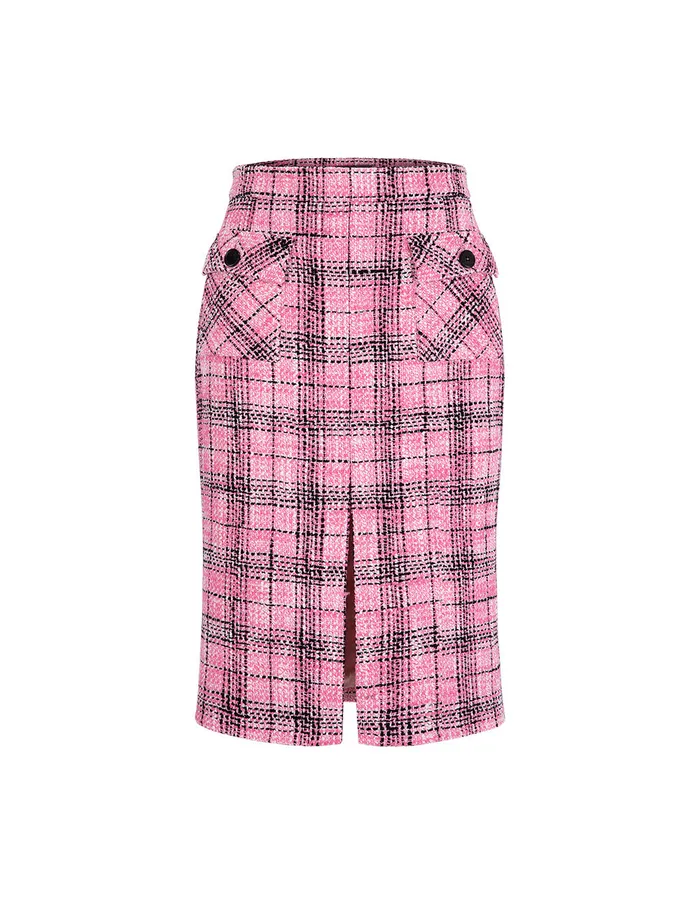 MARYLING Skirts Plaid Tweed StraightFit Hip Skirt Pink 8211 Women MARYLING Skirts Plaid Tweed StraightFit Hip Skirt Pink 8211 Women