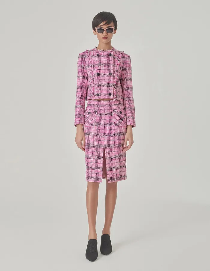 MARYLING Skirts Plaid Tweed StraightFit Hip Skirt Pink 8211 Women MARYLING Skirts Plaid Tweed StraightFit Hip Skirt Pink 8211 Women