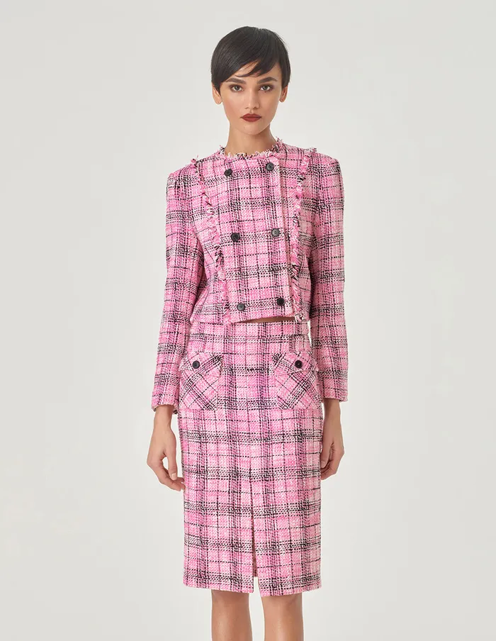 MARYLING Skirts Plaid Tweed StraightFit Hip Skirt Pink 8211 Women MARYLING Skirts Plaid Tweed StraightFit Hip Skirt Pink 8211 Women