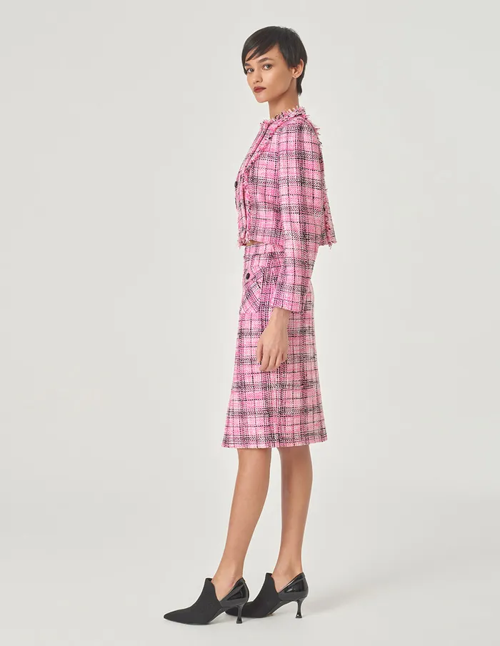 MARYLING Skirts Plaid Tweed StraightFit Hip Skirt Pink 8211 Women MARYLING Skirts Plaid Tweed StraightFit Hip Skirt Pink 8211 Women