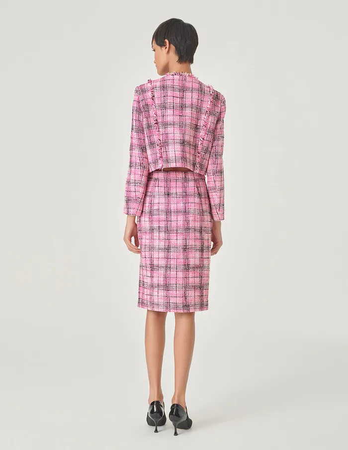 MARYLING Skirts Plaid Tweed StraightFit Hip Skirt Pink 8211 Women MARYLING Skirts Plaid Tweed StraightFit Hip Skirt Pink 8211 Women