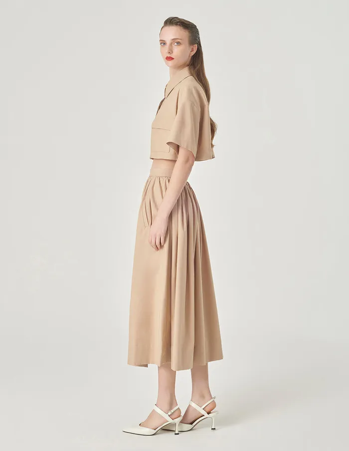 MARYLING Skirts Pleated Parapet Skirt Sandy 8211 Women MARYLING Skirts Pleated Parapet Skirt Sandy 8211 Women