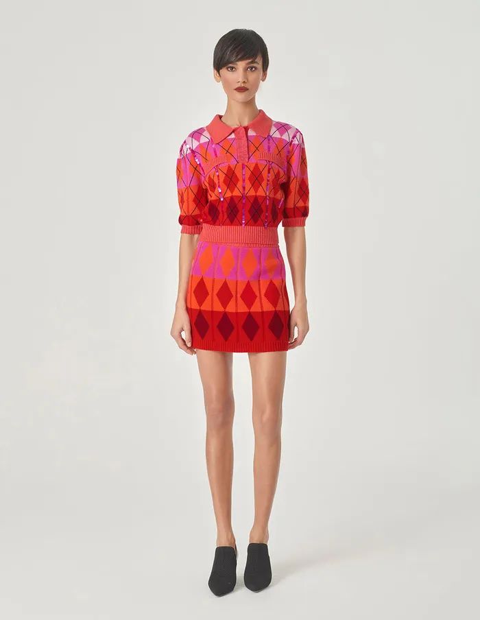 MARYLING Skirts Red Berry Plaid Knitted Skirt Red 8211 Women