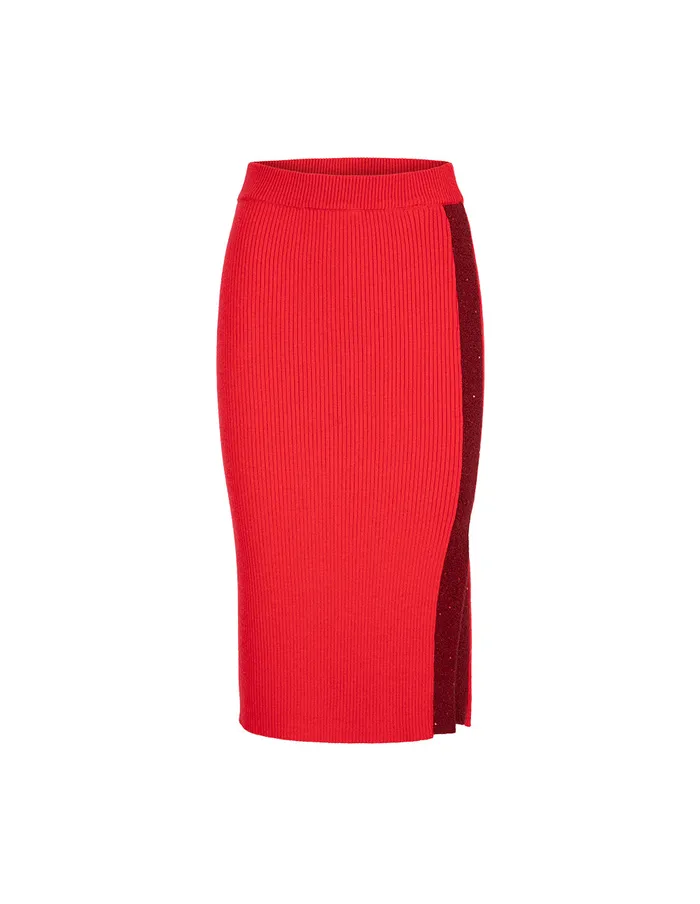 MARYLING Skirts Red Slit Knitted Skirt Red 8211 Women