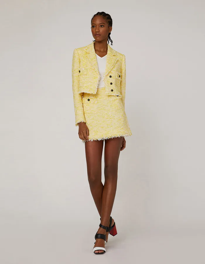 MARYLING Skirts TWEED ALINE FRINGE EDGE MINI SKIRT Yellow 8211 Women