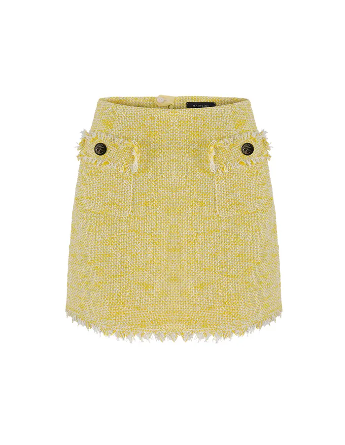 MARYLING Skirts TWEED ALINE FRINGE EDGE MINI SKIRT Yellow 8211 Women