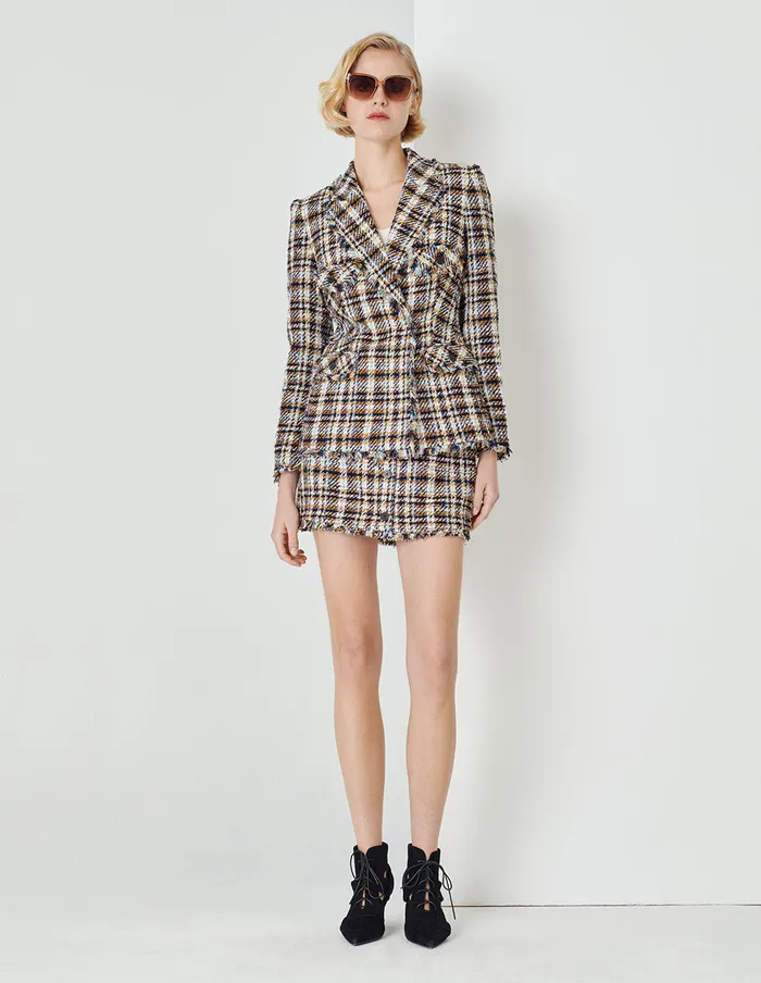 MARYLING Skirts Tweed ALine With Tassel Mini Skirt Mix 8211 Women MARYLING Skirts Tweed ALine With Tassel Mini Skirt Mix 8211 Women
