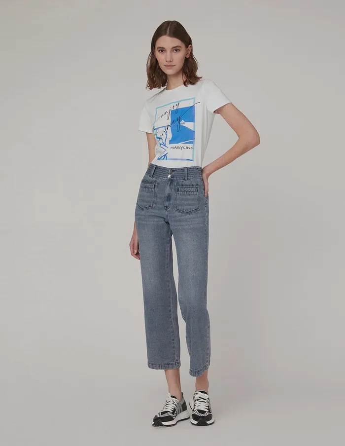MARYLING TShirt Classic Round Neck Logo Short Sleeve Tshirt Mix 8211 Women MARYLING TShirt Classic Round Neck Logo Short Sleeve Tshirt Mix 8211 Women