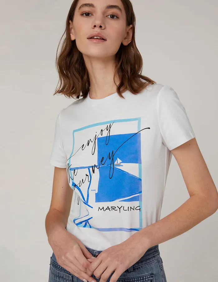 MARYLING TShirt Classic Round Neck Logo Short Sleeve Tshirt Mix 8211 Women MARYLING TShirt Classic Round Neck Logo Short Sleeve Tshirt Mix 8211 Women