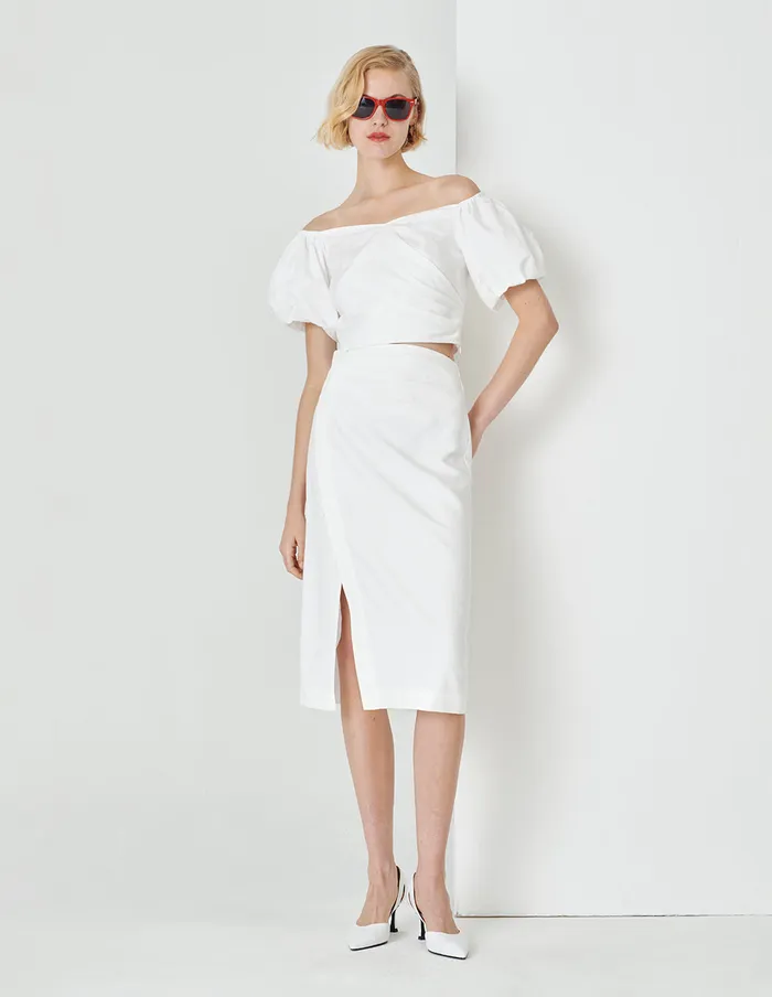 MARYLING TShirt White Puff Neck Pleated Pleated Top White 8211 Women