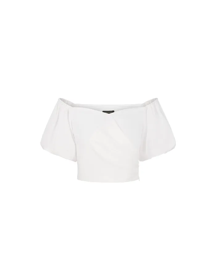 MARYLING TShirt White Puff Neck Pleated Pleated Top White 8211 Women MARYLING TShirt White Puff Neck Pleated Pleated Top White 8211 Women