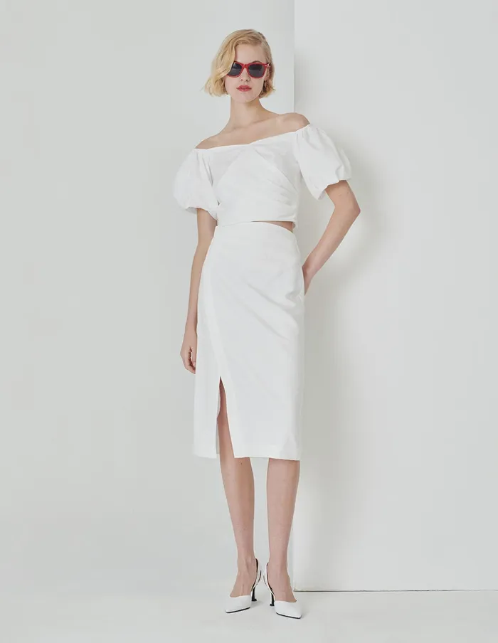 MARYLING TShirt White Puff Neck Pleated Pleated Top White 8211 Women MARYLING TShirt White Puff Neck Pleated Pleated Top White 8211 Women