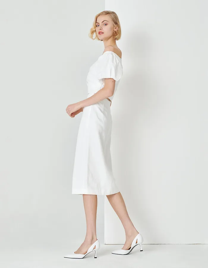 MARYLING TShirt White Puff Neck Pleated Pleated Top White 8211 Women MARYLING TShirt White Puff Neck Pleated Pleated Top White 8211 Women
