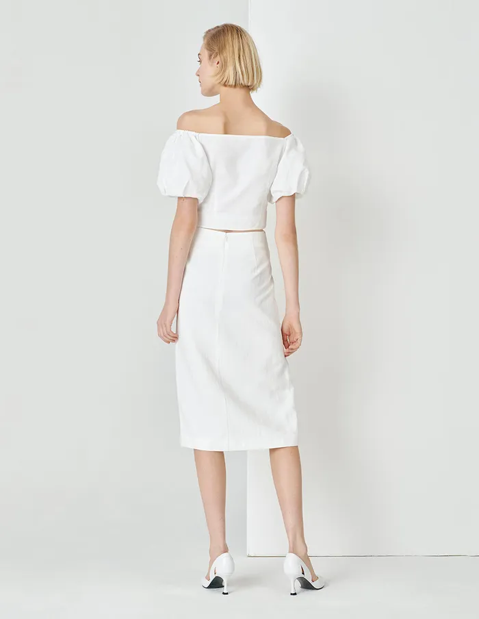 MARYLING TShirt White Puff Neck Pleated Pleated Top White 8211 Women MARYLING TShirt White Puff Neck Pleated Pleated Top White 8211 Women