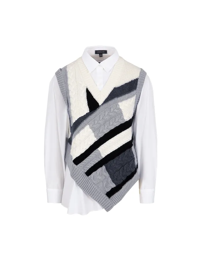MARYLING Vest Black And White Contrast Knit Woven Matching Sweatshirt Blue And White 8211 Women