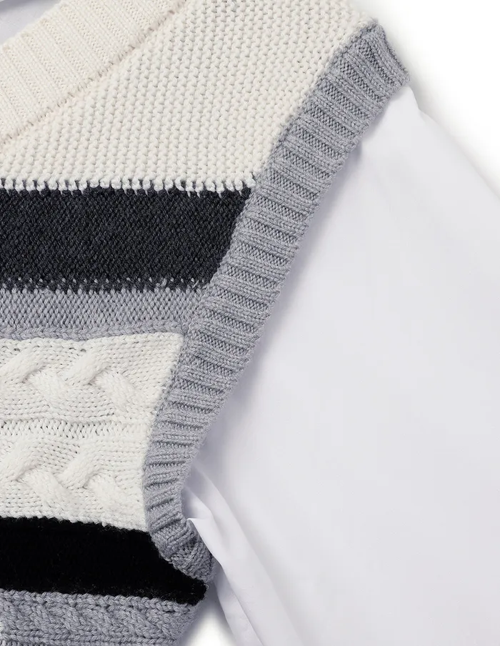 MARYLING Vest Black And White Contrast Knit Woven Matching Sweatshirt Blue And White 8211 Women MARYLING Vest Black And White Contrast Knit Woven Matching Sweatshirt Blue And White 8211 Women