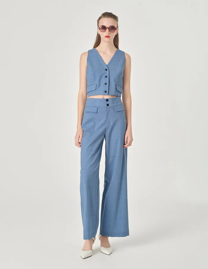 MARYLING Vest Mist Blue VNeck Short Vest Blue 8211 Women
