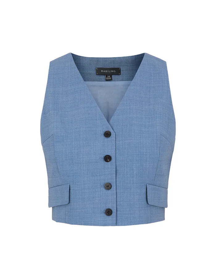 MARYLING Vest Mist Blue VNeck Short Vest Blue 8211 Women MARYLING Vest Mist Blue VNeck Short Vest Blue 8211 Women