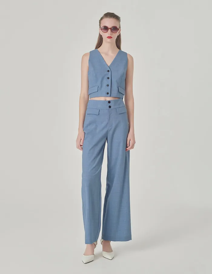 MARYLING Vest Mist Blue VNeck Short Vest Blue 8211 Women MARYLING Vest Mist Blue VNeck Short Vest Blue 8211 Women