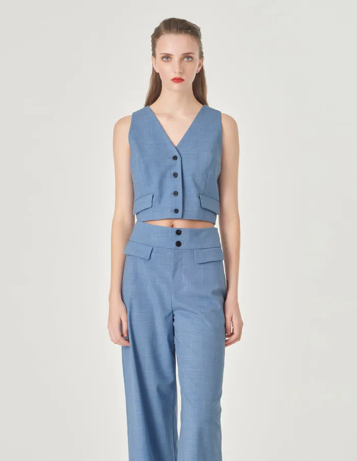 MARYLING Vest Mist Blue VNeck Short Vest Blue 8211 Women MARYLING Vest Mist Blue VNeck Short Vest Blue 8211 Women