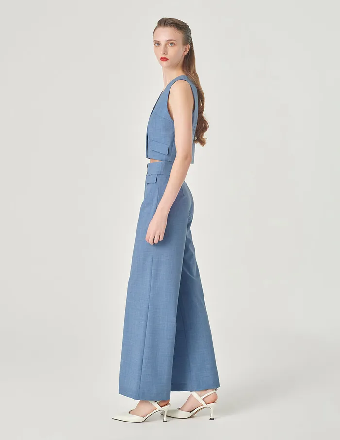 MARYLING Vest Mist Blue VNeck Short Vest Blue 8211 Women MARYLING Vest Mist Blue VNeck Short Vest Blue 8211 Women