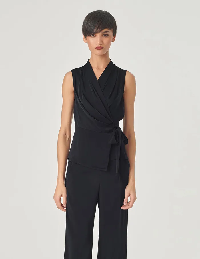 MARYLING Vest Sleeveless VNeck Tie Detail Top Blue 8211 Women MARYLING Vest Sleeveless VNeck Tie Detail Top Blue 8211 Women
