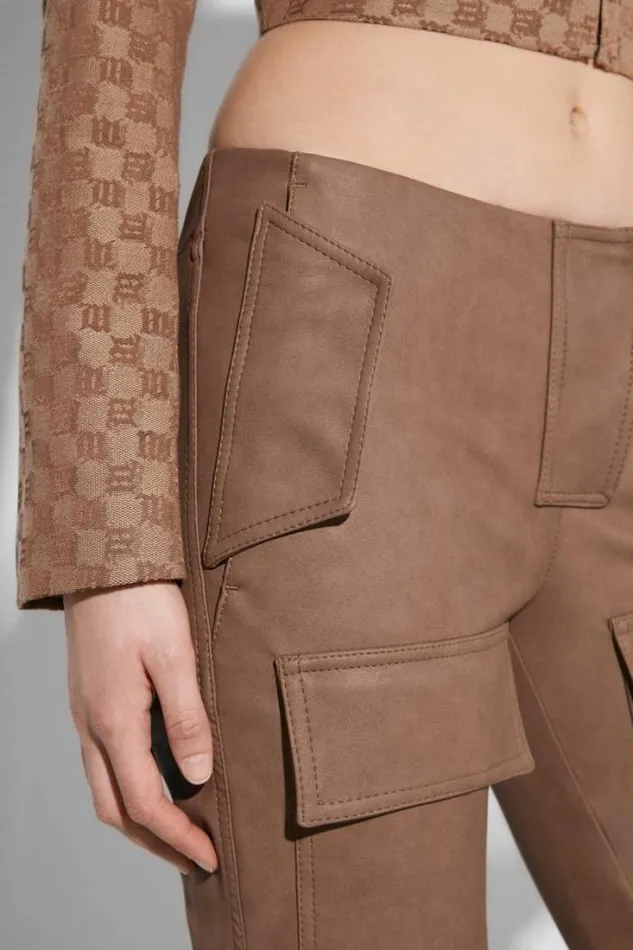 Matte Faux Leather Bootcut Moto Trousers Brown Women MISBHV Trousers