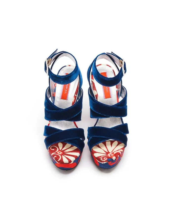 Medal Wedge Moonflower Navy Women La Double J Shoes Medal Wedge Moonflower Navy Women La Double J Shoes