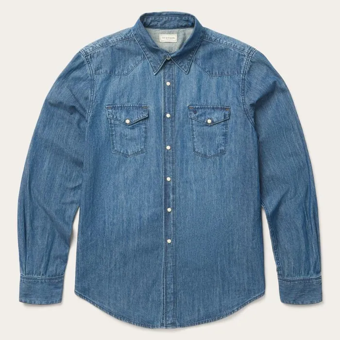 Medium Blue Denim Shirt Blue Men Stetson Classic Cut