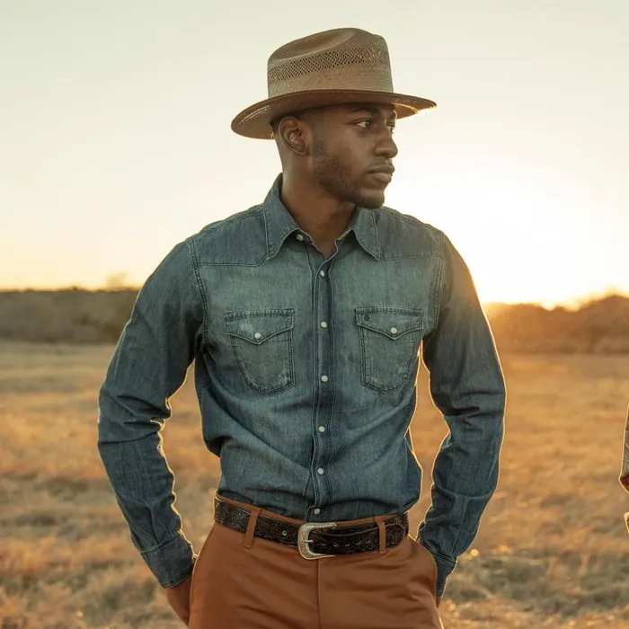 Medium Blue Denim Shirt Blue Men Stetson Classic Cut