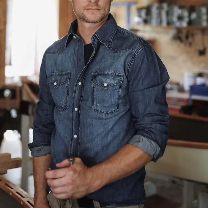 Medium Blue Denim Shirt Blue Men Stetson Classic Cut