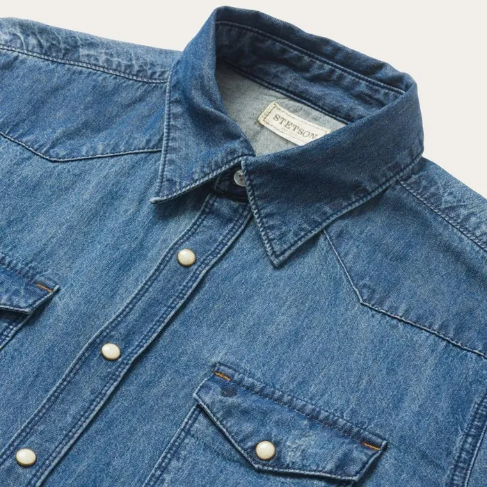Medium Blue Denim Shirt Blue Men Stetson Classic Cut