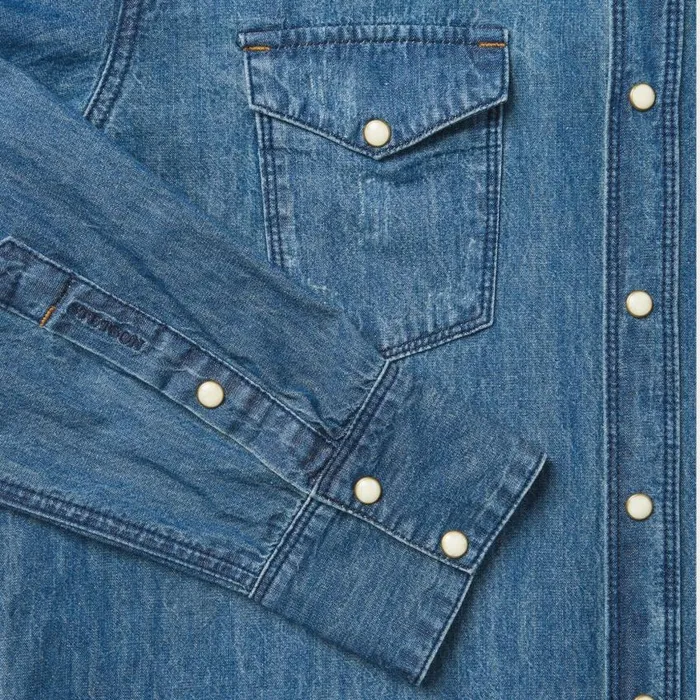 Medium Blue Denim Shirt Blue Men Stetson Classic Cut